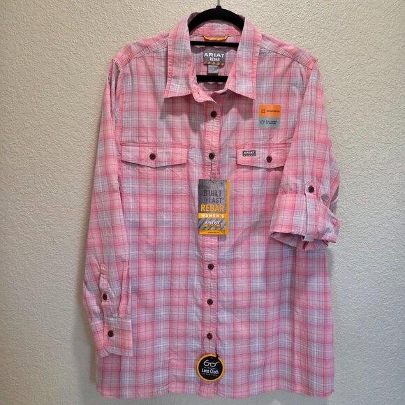 Ariat Women's Size 2X Rebar Work Shirt Tabbed Long Sleeved Button Down - Picture 1 of 9